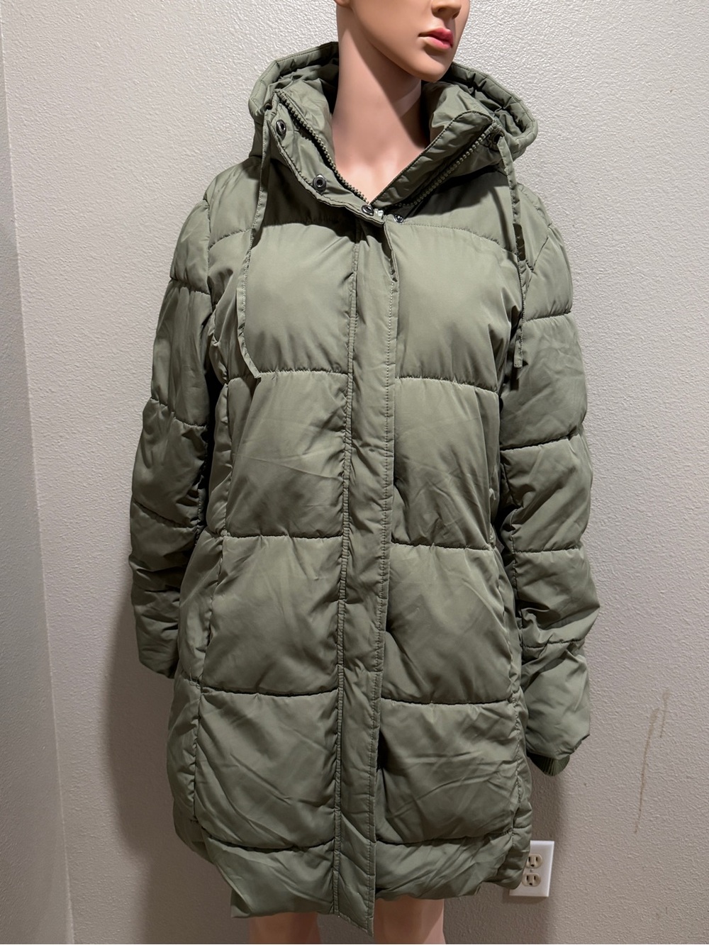 H&M Olive Green Quilted Puffer Coat with Hood
